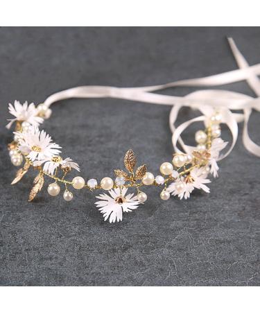 Crystal Pearl Flower Bridal Hair Vine - Gold Wedding Accessory for Bridesmaid & Flower Girls - Buy Online on GoSupps.com