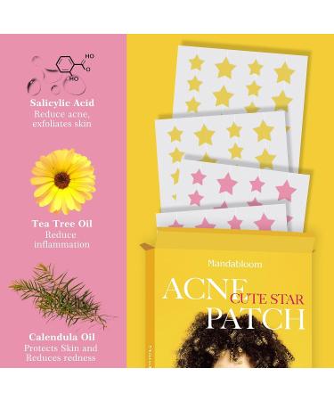 Mandabloom Acne Patches - Pink & Yellow Star Shaped Hydrocolloid Pimple Patch with Tea Tree Oil - 112 Patches for Face - 14mm & 12mm - Buy Online on GoSupps.com