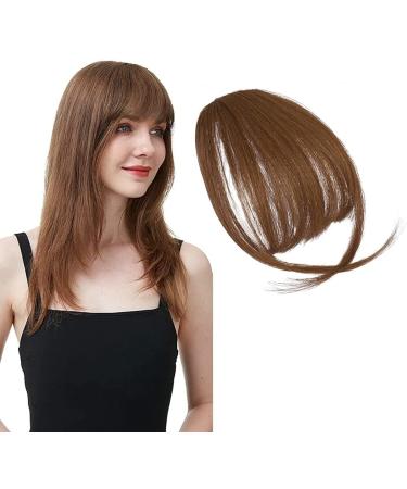 Qdpj clip in bangs 100% real hair one piece clip on pony fringe hair part diy clip in air bangs hair extension fashion 3d Air fringe ultra -thin seamless fake bang wig for women girls light brown