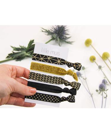 Lille Mus Black Glitter Hair Ties & Bracelets - Set of 5 | International Shipping Available - Buy Online on GoSupps.com