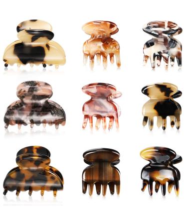 9 Pieces Hair Clips Tortoise Shell Hair Claw Clip Acetate French Hair Jaw Clamps Mini Hair Clips and Medium Size Hair Jaw Clamp Accessories for Women (Classic Pattern)