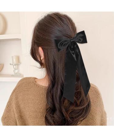 WantGor Long Tail Bow Hair Clips Hair Ribbon Bows Satin Bowknot Clip Large Hair Barrettes Cute Ponytail Holder Hair Accessories for Women Daily Party Wedding Prom (Black) - Buy Online on GoSupps.com