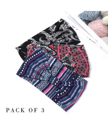 Zoestar Wide Headband - Vintage Knotted Turban Hair Wraps for Women & Girls - 3-Pack Black Stretch Twist Forehead Ligaments - Buy Online on GoSupps.com