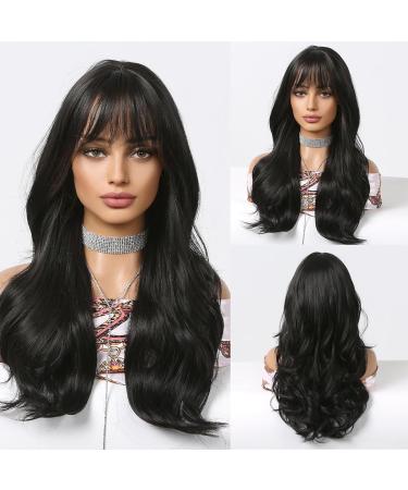 Shop Natural Long Black Wigs for Black Women - Curly Brunette Heat-Resistant with Bangs - Buy Online on GoSupps.com