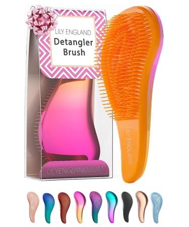 Detangle Hair Brush for Curly Hair Straight Thick or Natural Hair - Gentle Detangling Hairbrush for Kids Women & Toddlers with Flexible Bristles - Lily England Detangler Hair Brush Pink & Orange 1 Count (Pack of 1) A. Pink / Orange