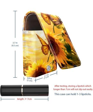 Travel Lipstick Organizer Case | Portable Makeup Bag with Mirror | Art Painting Sunflower Butterfly Design - Buy Online on GoSupps.com