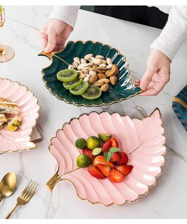 Fruit Dish Gold Plating Ceramic Plate Set Fashion Maple Leaf Design Jewelry Tray Tableware Accessories Dim Sum Fruit Plate Kitchen Dining Dish Pink S - Buy Online on GoSupps.com