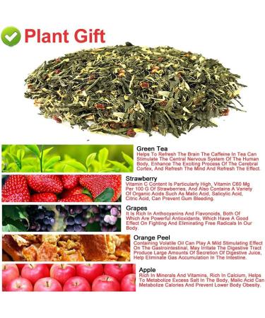 Plant Gift Strawberry Green Tea Oganic Fruit Herbal Tea All Natural Flavors Loose Leaf Apple Strawberry Orange Peel Grapes Peppermint Non GMO Vegan Tea Bags Into Iced Tea & Hot Tea 70G/2.5oz - Buy Online on GoSupps.com