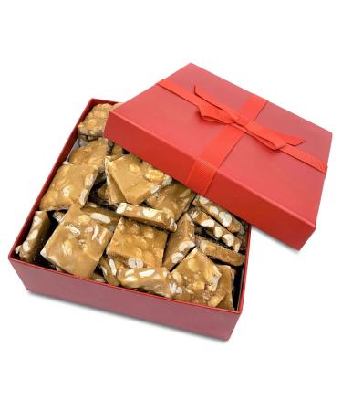 Gourmet Peanut Brittle Red Gift Box - by Its Delish | Handmade Old-Fashioned Style | Beautiful & Delicious Square Cut Pieces 16 Oz Peanuts Brittle | New Years Party Fathers Mothers Day Anniversary Hostess Valentine's Day |