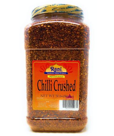 Rani Crushed Chilli (Pizza Type Cut) Indian Spice 80oz ( 5lbs) 2.27kg Bulk PET Jar All Natural | No Color Added | Gluten Friendly | Vegan | Non-GMO | No Salt or fillers Crushed Chilli (Jar) Net Wt. 80oz (5lbs) 2.27kg