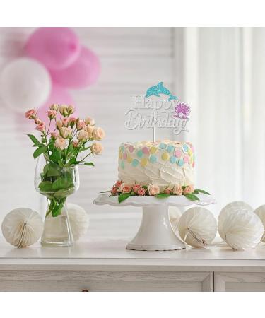 Tenhaisi Silver Glitter Happy Birthday Cake Topper - Under the Sea Theme Party Decorations Baby Shower 1st 2nd Decors Dolphin Sign Supplies - Buy Online on GoSupps.com