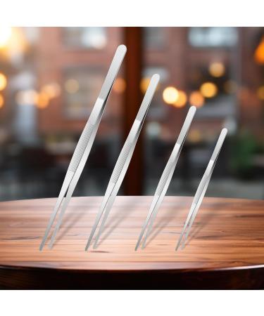 4-Piece Stainless Steel Tweezers Set Non-Slip Fine Tweezers Flat Metal Tweezers with Precision Pinking Tweezers Set for Cooking Gardening Repairing Eating (12 10 8 6 inch Silver) - Buy Online on GoSupps.com