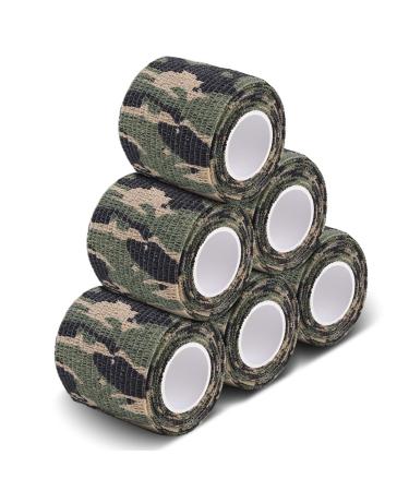 AIRSSON 6 Roll Camouflage Tape Cling Scope Wrap Military Camo Stretch Bandage Gun Rifle Shotgun Camping Hunting 2" x 177" x 6 yds Self-Adhesive (6 Kinds for Choice) Woodland 6 Pack