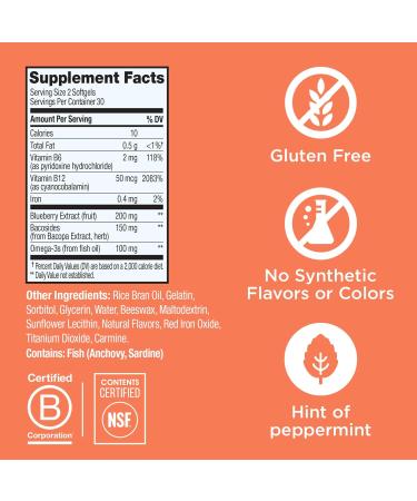 OLLY Ultra Strength Brain Softgels - Nootropic Supplement for Memory Focus & Healthy Brain Function | Omega-3 Vitamins B6 & B12 | 60 Count 30 Day Supply - Buy Online on GoSupps.com