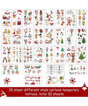 TUPARKA 230 Pcs Christmas Temporary Tattoos - Assorted Styles for Boys and Girls | 30 Sheets Cartoon Sticker Tattoo Set | Christmas Party Supplies - Multicolor - Buy Online on GoSupps.com