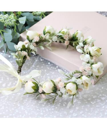 Brikuinr Boho Flower Wreath - White Hair Garland & Headband for Weddings & Parties - Buy Online on GoSupps.com