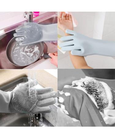Silicone Dishwashing Gloves Reusable Washing Household Gloves Thicken Cleaning Brush Scrubber Gloves for Laundry Gray - Buy Online on GoSupps.com