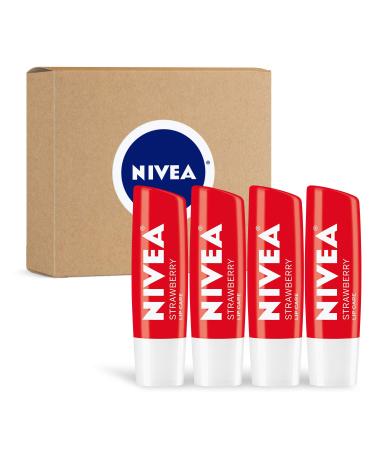 NIVEA Strawberry Lip Care - Tinted Lip Balm for Beautiful Soft Lips - Pack of 4