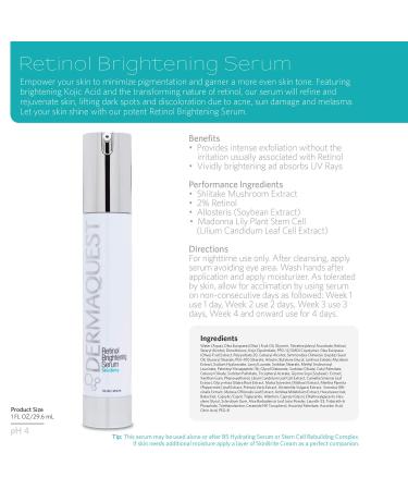 DermaQuest SkinBrite Retinol Serum - Brightening Anti-Aging Treatment for Dark Spots & Sun Damage (1oz) - Nighttime Formula - Buy Online on GoSupps.com
