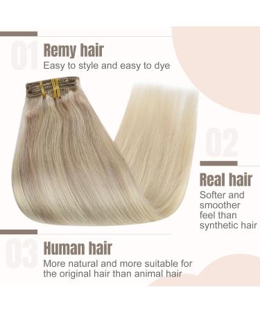 FSHINE Real Hair Clip In Extensions - 60cm Ash Blonde to Medium Blonde Balayage 120g Remy Hair 7 Pcs for Effortless Volume & Style - Perfect for Holiday Looks - Buy Online on GoSupps.com