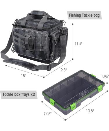 VISMIX Fishing Tackle Bag with 2pcs 3600 Tackle Trays - Large Water-Resistant Storage Bag with Rod Holder, Black Camo - Buy Online on GoSupps.com