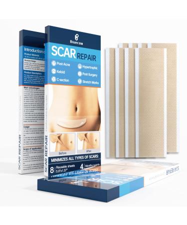 Silicone Scar Sheets 8 Pack,Scar Away Strips for Scars-Keloid,C-Section,Surgical-Reusable Scar Removal Gel Tape,Tummy Tuck Post Surgery Supplies-16 Week Supply(5.9 x 1.57)