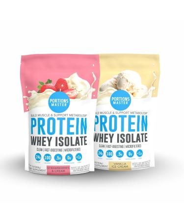 Portions Master CFM Whey Isolate Protein Powder 2-Pack Vanilla Ice Cream & Strawberries and Cream Flavors