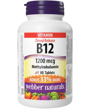 Webber Naturals Vitamin B12 1200 mcg Timed Release 80 Tablets Supports Energy Production and Metabolism Vegan 80 count (Pack of 1) Vitamin B12