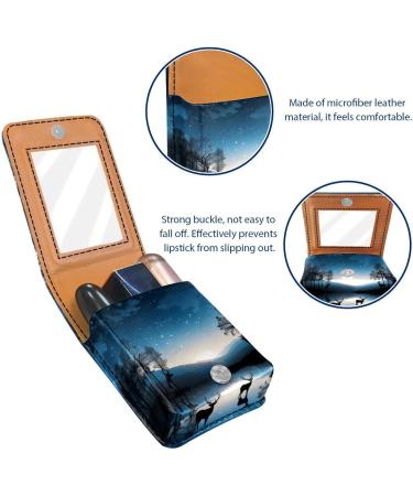 Buy Stylish Leather Lipstick Case with Mirror - Mini Lipstick Organizer for Travel - Deer Night River Design - Buy Online on GoSupps.com