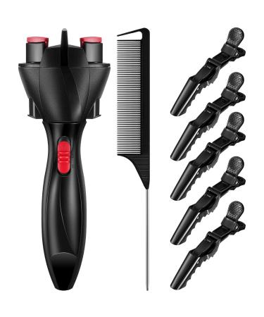 7 Pieces Automatic Hair Braider Set, Includes Electronic Hair Braiding Tool Machine Braid Maker Hair Twister DIY Tool with Rat Tail Comb and Crocodile Hair Clips for DIY Hair Styling (Black)
