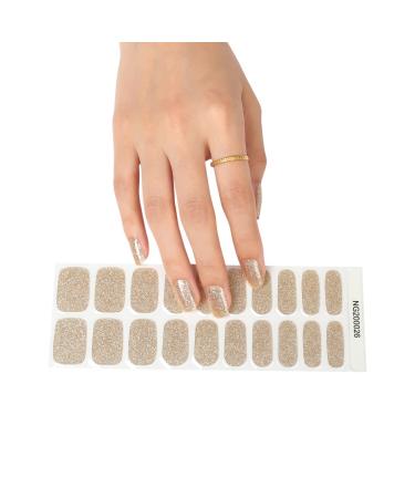 Semi Cured Gel Nails Strips 20 Stickers Nail Wraps Soft Self-Adhesive Gel Nail Stickers Salon-Quality Gel Nail Strips for Nails French Tip Manicure UV/LED Lamp Required (26-Gloden Glitter)