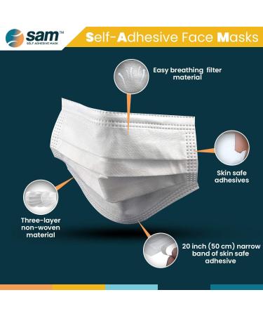Buy SAM Self Adhesive Masks - 50 Individually Wrapped 3-Ply Face Coverings with Wet Wipe for Global Shipping - Buy Online on GoSupps.com