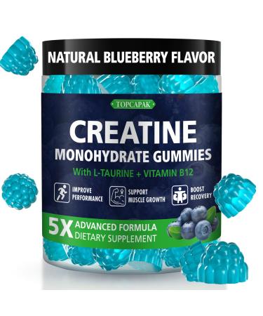 TOPCAPAK Creatine Monohydrate Gummies for Men & Women - Blueberry Flavor Raspberry-Shaped - 60 Gummies