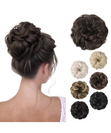REECHO Messy Bun Hair Piece Thick Tousled Updo Elastic Hair Bun Hair Piece for Women Synthetic Ponytail Extensions Messy Hair Bun Donut Hair Accessories Hair Scrunchies - Dark Brown