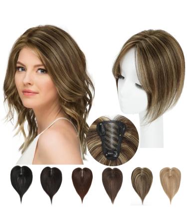 SARO-UP Hair Toppers for Women Real Human Hair Pieces for Women with Thining Hair 10 Inch Clip In Hair Piece No Bangs Toppers Hair Extensions Wiglets Hairpieces for Thinning Hair/Hair Loss(P4/27) Medium Brown and Honey B...