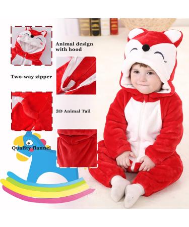 Doladola Unisex Baby Hooded Cartoon Animal Romper | Red Fox | 24-30 Months - Buy Online on GoSupps.com