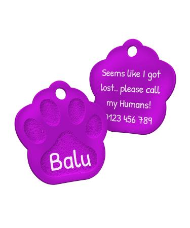 ENGRAVO Dog Tag Paw in Purple with Your Personal Engraving Small 26mm Purple
