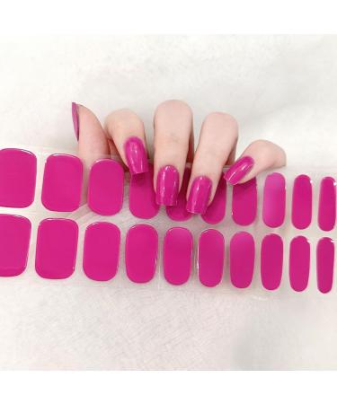 Semi Cured Gel Nails Strips 22 Stickers Nail Wraps Soft Self-Adhesive Gel Nail Stickers Salon-Quality Gel Nail Strips for Nails French Tip Manicure Nail Wraps UV/LED Lamp Required (Magenta-97)