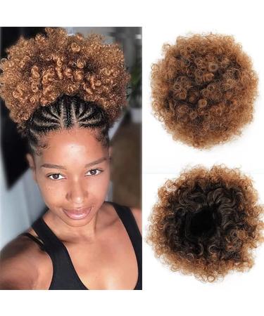 Afro Puff Drawstring Ponytail for Black Women High Puff Drawstring Short Ponytail Bun Afro Kinky Curly Ponytail Hairpieces with Clip In (1BT30#)
