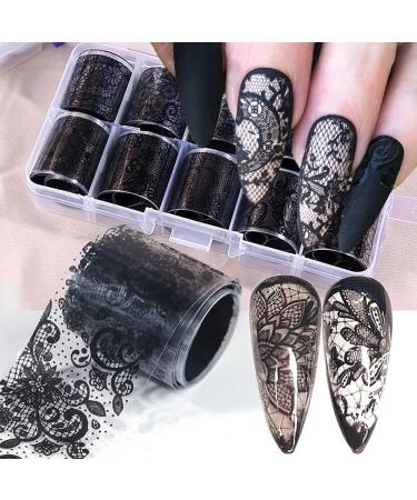 10 Rolls Retro Holographic Nail Foil Transfer Stickers Black Lace Laser Foils Nail Art Supplies Starry Paper Designs for Acrylic Decorations Women DIY Nail Arts Manicure Wraps Charms - Buy Online on GoSupps.com