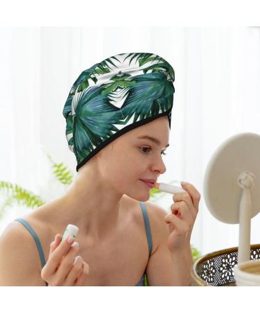 Green Banana Leaves Print Coral Velvet Dry Hair Cap - Absorbent Towel Wrap for Women | Perfect for Wet Hair Swimming Pool & Travel - Buy Online on GoSupps.com