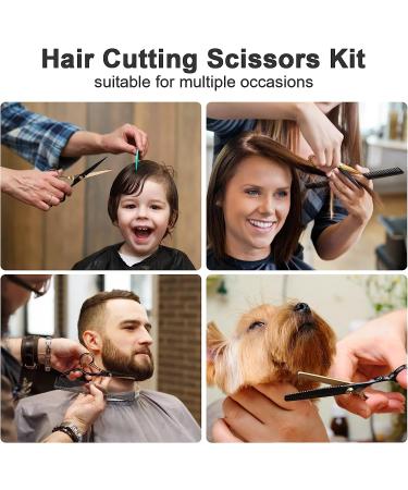 Professional Black Gold Hair Scissors Set - 11Pcs Stainless Steel Barber Shears for Home Salon Use - Buy Online on GoSupps.com