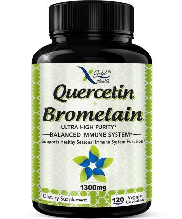 Quercetin 1000mg + Bromelain 300mg per Serving- Quercetin with Bromelain Supplement Complex for Cardiovascular Health, Respiratory System Support, Immune Function & Allergy Support-120 Veggie Capsules 120 Count (Pack of 1)