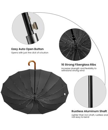 G4Free 54 Inch Large Windproof Umbrella for 2 Persons  16 Ribs Auto Open Classic Wooden J Handle Cane Stick Golf Rain Umbrellas for Men Women Travel 120cm - Buy Online on GoSupps.com