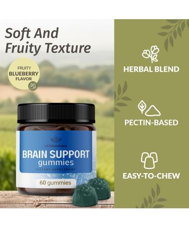 HERBAMAMA Brain Support Gummies Brain Focus Supplements for Adults with Ashwagandha Bacopa Monnieri Vitamin C & B12 Vegan Non-GMO Calming Gummies 60 Pectin-Based Blueberry-Flavored Chews - Buy Online on GoSupps.com