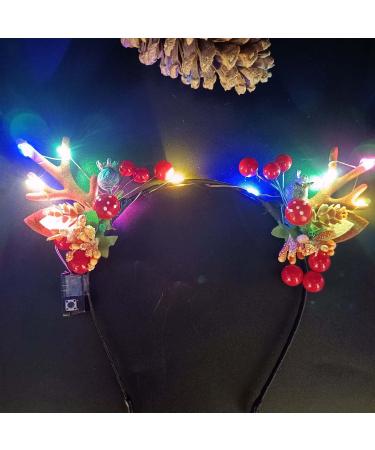 Wedity LED Christmas Glowing Tiara Reindeer Antlers Hair Accessories Christmas Party Feather Hair Hoop Headwear Hair Accessories for Women Girls (B)