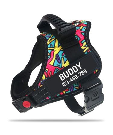 Pawpawify dog harnesses against pulling with personalized name and telephone number durable prevents tug pulling or choking for training and walking XS Chest 17-22in Color Doodle