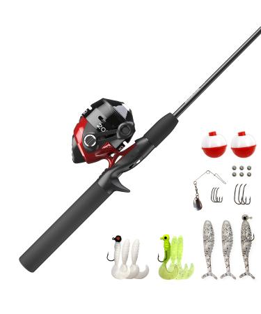 Zebco 202 Spincast Reel and Fishing Rod Combo 5-Foot 6-Inch 2-Piece Fishing Pole Size 30 Reel Right-Hand Retrieve Pre-Spooled with 10-Pound Zebco Line BlackRed - With 27pc Tackle