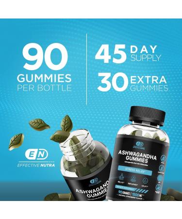 Effective Nutra Ashwagandha Gummies 1500mg for Men & Women - Stress Relief, Sleep & Energy - Natural Strawberry Flavor - 90 Count - Buy Online on GoSupps.com