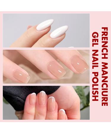 Gel Nail Polish Set - French Manicure Gel Polish White & Nude Nail Polish Set with Top Coat Base Coat Soak Off UV Gel French Manicure Set for Nail Art with French Tips Guides Sticker - Buy Online on GoSupps.com